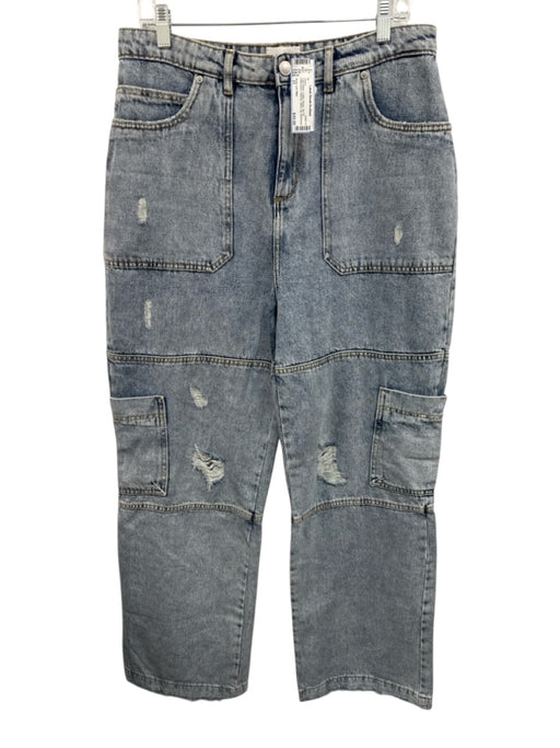 Avec Les Filles Size 31 Light Wash Cotton Denim Zip Fly Distressed Patches Jeans Light Wash / 31