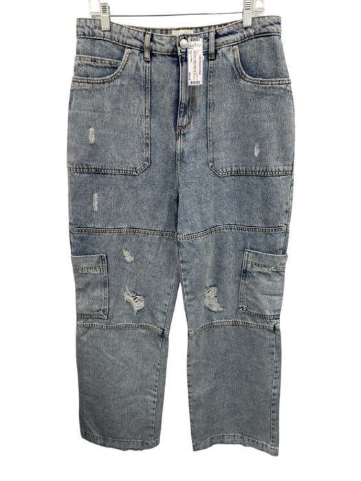 Avec Les Filles Size 31 Light Wash Cotton Denim Zip Fly Distressed Patches Jeans Light Wash / 31