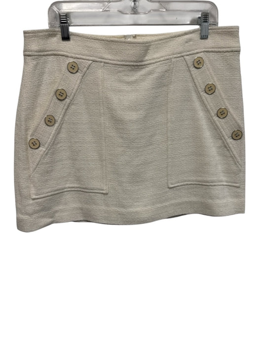 Veronica Beard Size 14 Cream White Cotton Blend Tweed Button Detail Mini Skirt Cream White / 14