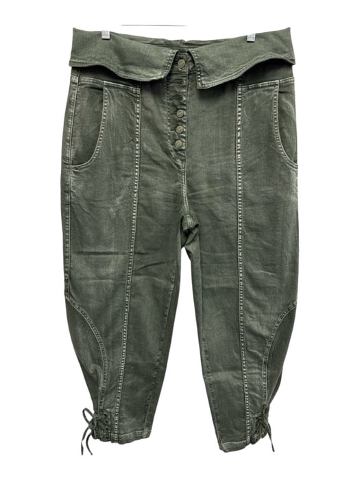 Ulla Johnson Size 12 Green Cotton Blend Denim foldover waist Button Fly Jeans Green / 12