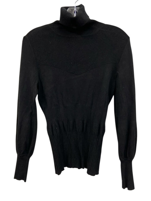 Karen Millen Size 3 Black Viscose Blend Ribbed Knit Turtleneck Sweater Black / 3