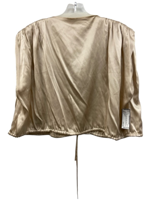 The Sei Size 6 Peachy Beige Silk Satin Gathered Shoulder Drawstring Waist Top Peachy Beige / 6