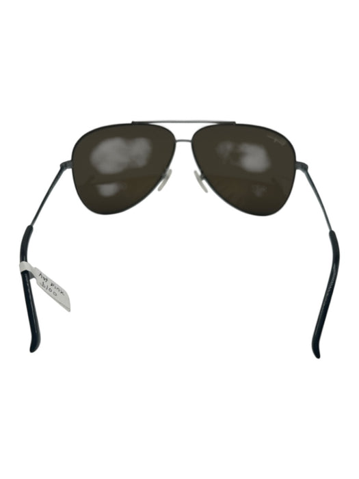 Salvatore Ferragamo Black & Silver Metal Wire Frame Brow Bar Aviator Sunglasses Black & Silver