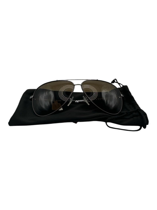 Salvatore Ferragamo Black & Silver Metal Wire Frame Brow Bar Aviator Sunglasses Black & Silver