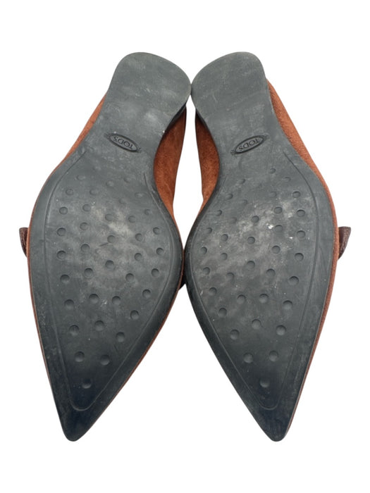 Tods Shoe Size 38 Brown Suede Cut Out Button Detail Pointed Toe Flats Brown / 38