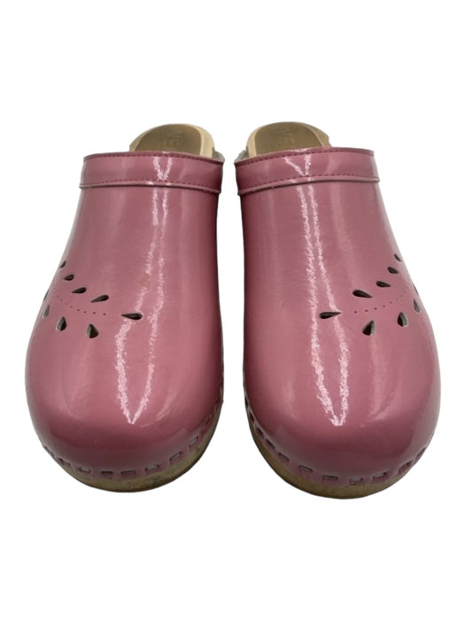 Verka Shoe Size 8.5 Pink & Beige Patent round toe Laser Cut Wooden Sole Clogs Pink & Beige / 8.5