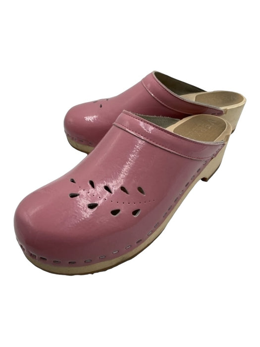 Verka Shoe Size 8.5 Pink & Beige Patent round toe Laser Cut Wooden Sole Clogs Pink & Beige / 8.5