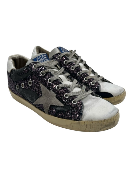 Golden Goose Shoe Size 40 Purple, Gray, White Low Top lace up Sparkle Sneakers Purple, Gray, White / 40
