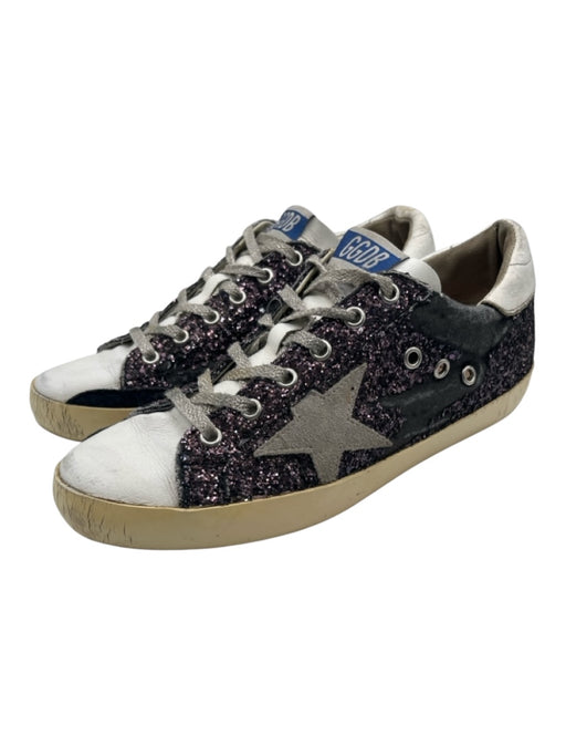 Golden Goose Shoe Size 40 Purple, Gray, White Low Top lace up Sparkle Sneakers Purple, Gray, White / 40