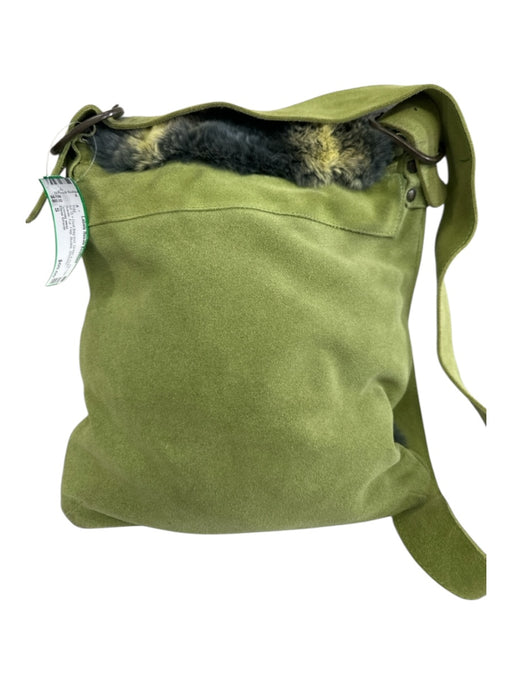 Elena Girardi Green & Gray Suede Fur Flap Buckle Shoulder Bag Green & Gray / S