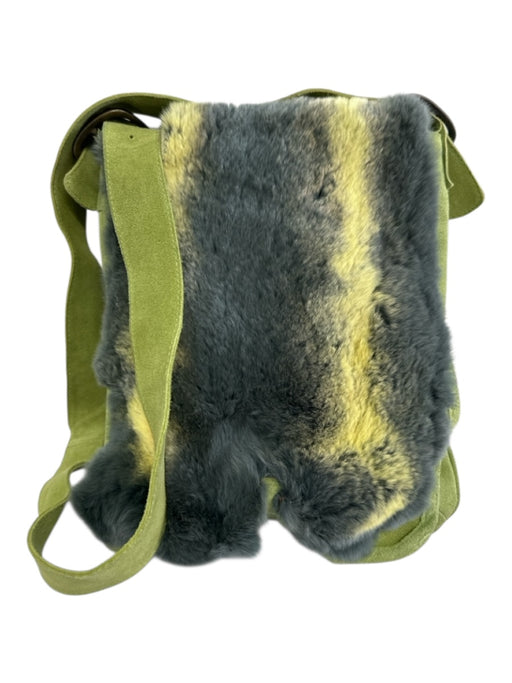 Elena Girardi Green & Gray Suede Fur Flap Buckle Shoulder Bag Green & Gray / S