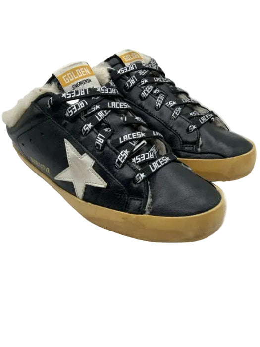 Golden Goose Shoe Size 39 Black Leather Lace Up Slip On Shearling Lined Shoes