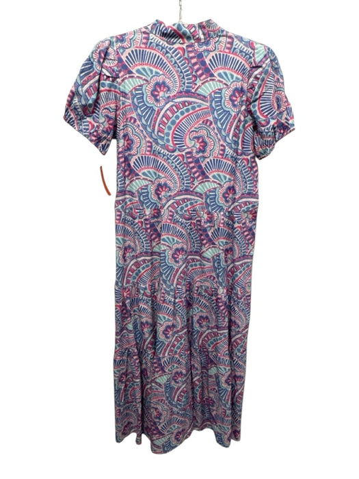 STS Sail to Sable Size S Blue & Pink Linen & Viscose Short Puff Sleeve Dress Blue & Pink / S
