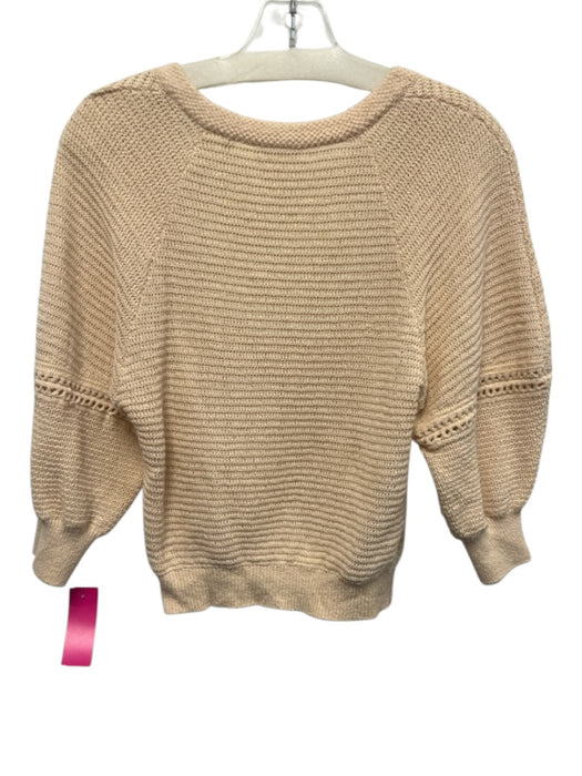 A.L.C. Size L Cream Cotton Open Knit Wide Neck Puff Sleeve Top Cream / L