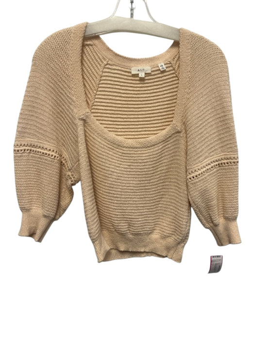 A.L.C. Size L Cream Cotton Open Knit Wide Neck Puff Sleeve Top Cream / L
