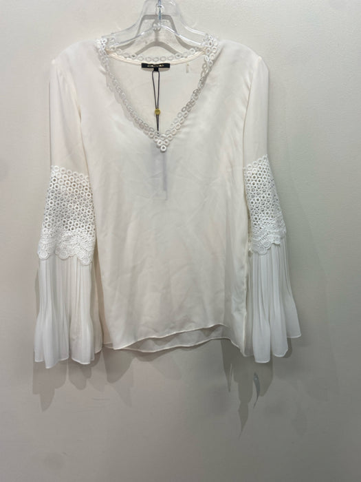 Kobi Halperin Size S White Silk V Neck Long Sleeve Crochet detail Top