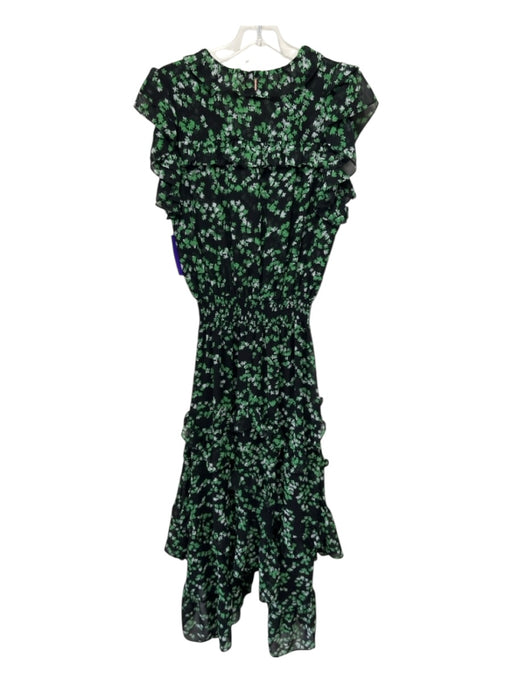 Misa Size Small Green & Black Polyester Short Sleeve Floral Ruffle Detail Dress Green & Black / Small