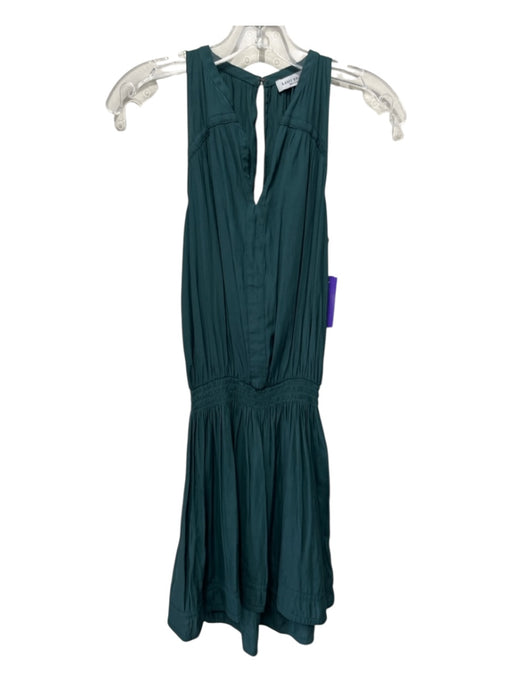 Ramy Brook Size Small Olive Green Polyester V Neck Smocked Waist Dress Olive Green / Small