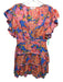 Olivaceous Size Medium Orange, Blue, Pink Cotton Ruffle Cap Sleeve Floral Dress Orange, Blue, Pink / Medium