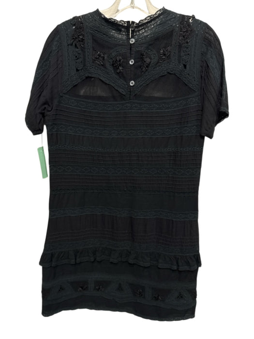 Sea New York Size 2 Black Cotton Blend Short Sleeve Lace Trim Ruffles Dress Black / 2
