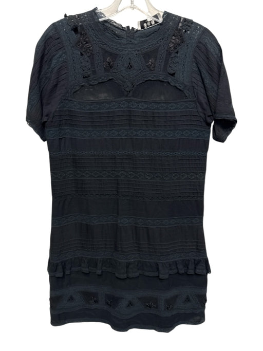 Sea New York Size 2 Black Cotton Blend Short Sleeve Lace Trim Ruffles Dress Black / 2