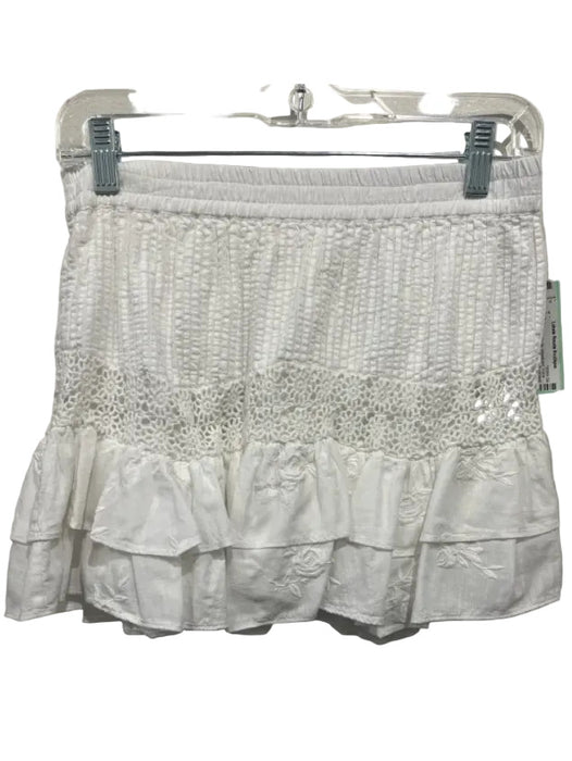 Loveshackfancy Size XS White Cotton Elastic Waistband Floral Lace Mini Skirt