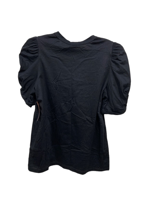 A.L.C. Size M Black Cotton Round Neck Short Puff Sleeve T Shirt Top Black / M