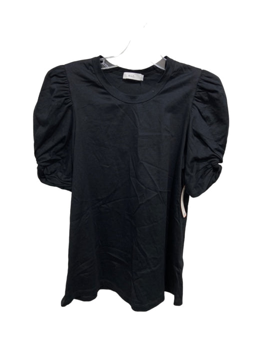 A.L.C. Size M Black Cotton Round Neck Short Puff Sleeve T Shirt Top Black / M