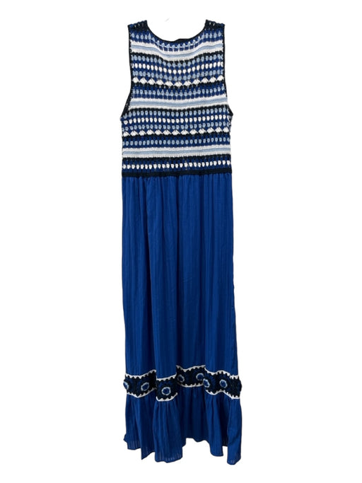 Zara Size L Blue & White Cotton Blend Knit Upper Sleeveless Maxi Dress Blue & White / L