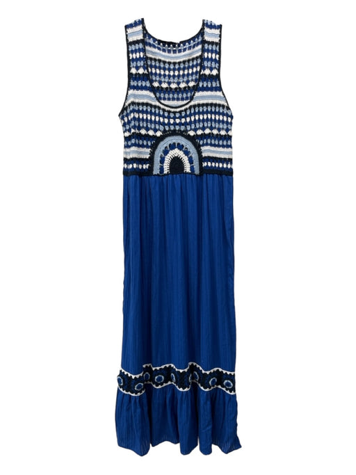 Zara Size L Blue & White Cotton Blend Knit Upper Sleeveless Maxi Dress Blue & White / L