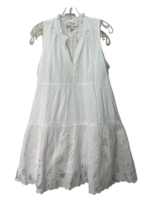 Cleobella Size L White Cotton Ruffle Neck Sleeveless Floral Lace Dress White / L