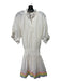 Juliet Dunn Size 3/XL White & Multi Cotton Ruffle Neck Button Front Dress White & Multi / 3/XL