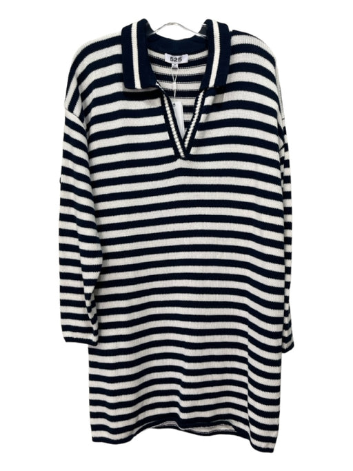 525 America Size M Navy & white Cotton Collar Knit Stripe Long Sleeve Dress Navy & white / M