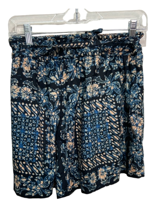 Ulla Johnson Size 10 Black, Blue, Blush Cotton Floral Side Zip Tie Waist Shorts Black, Blue, Blush / 10