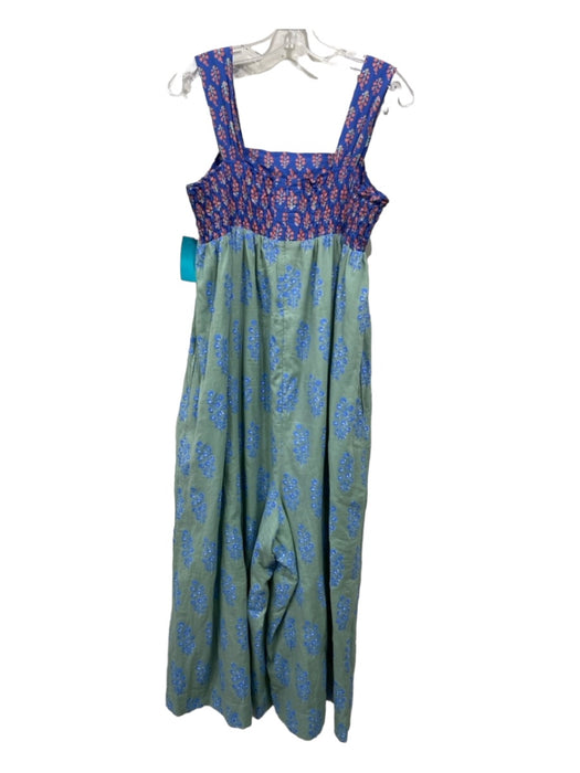 Ne Quittez Pas Size S Green Blue & Red Cotton Floral Sleeveless Jumpsuit Green Blue & Red / S