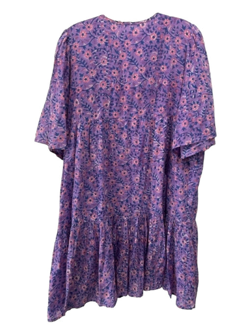 India Collection Emerson Fry Size M/L Purple & Blue Cotton Floral V Neck Dress Purple & Blue / M/L