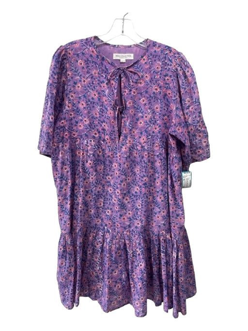 India Collection Emerson Fry Size M/L Purple & Blue Cotton Floral V Neck Dress Purple & Blue / M/L