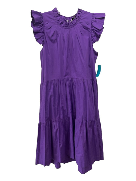 Sea New York Size 8 Purple Cotton Ruffle Cap Sleeve Tiered Back Zip Midi Dress Purple / 8