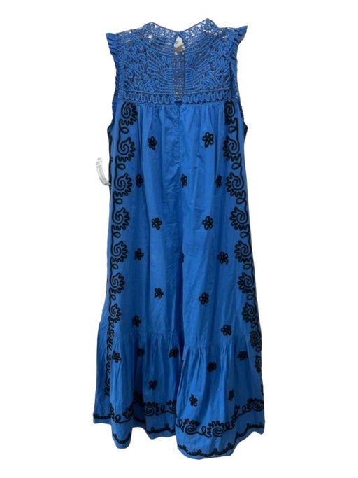 Rhode Size M Blue & Black Cotton Embroidered sheer neckline Sleeveless Dress Blue & Black / M