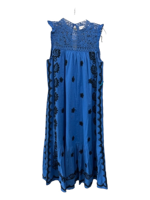 Rhode Size M Blue & Black Cotton Embroidered sheer neckline Sleeveless Dress Blue & Black / M