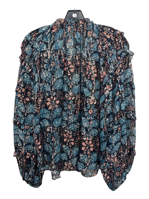 Ulla Johnson Size 8 Blue, Pink, Multi Print Silk Metallic Thread Long Sleeve Top Blue, Pink, Multi Print / 8