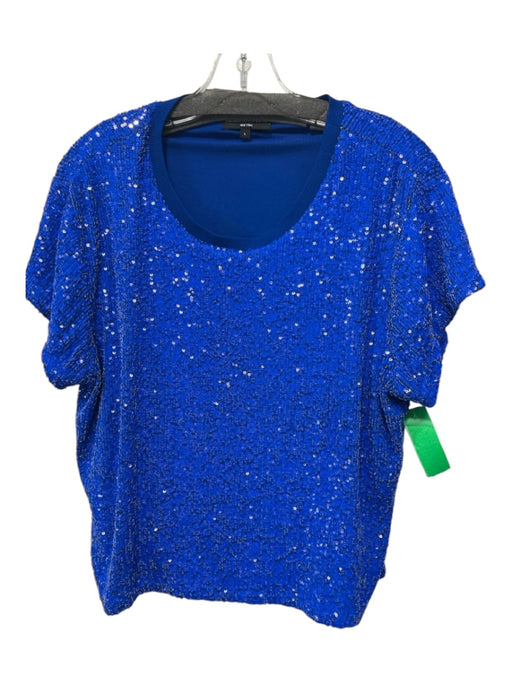 Generation Love Size L Blue Fully Sequined Short Sleeve Crew Neck Lined Top Blue / L