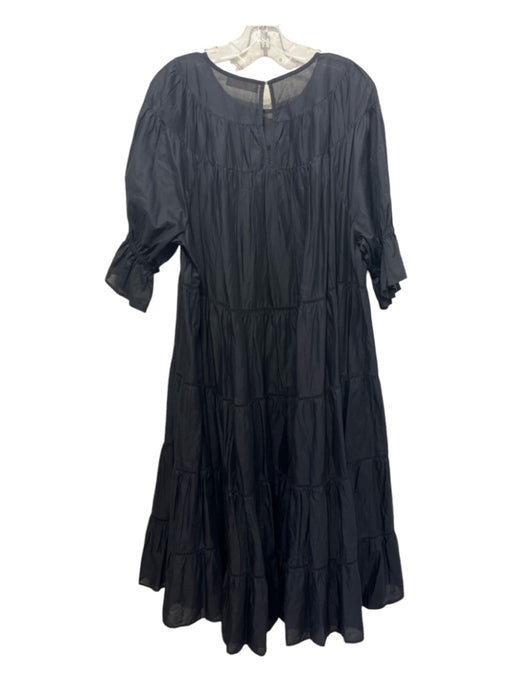 Merlette Size M Black Cotton Half Puff Sleeve Maxi Round Neck Back Keyhole Dress Black / M