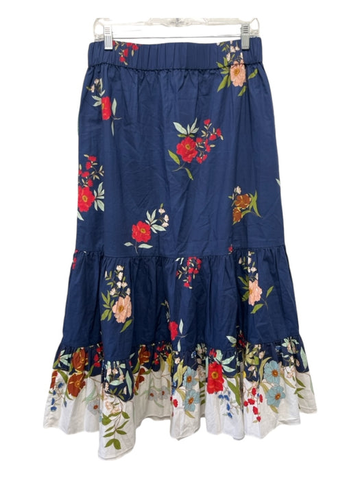 Cara Cara Size L navy blue & multi Cotton Elastic Waist Floral Midi Skirt navy blue & multi / L