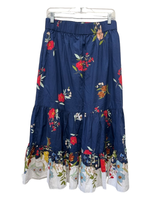 Cara Cara Size L navy blue & multi Cotton Elastic Waist Floral Midi Skirt navy blue & multi / L