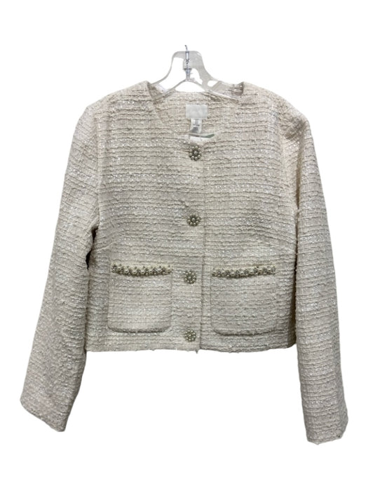 H&M Size M Cream Tweed Jewel Button Jacket Cream / M