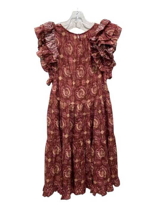 Ulla Johnson Size 10 Red Print Cotton & Viscose Blend Ruffle Cap Sleeve Dress Red Print / 10
