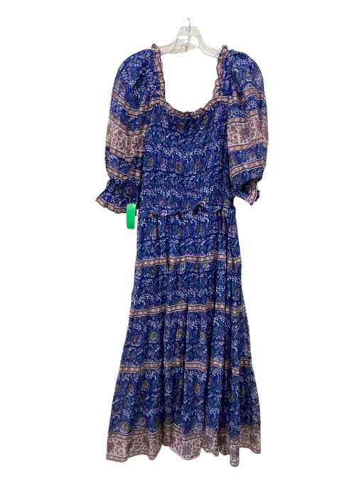 Sea New York Size M Blue & Multi Cotton Smocked Bodice Half Sleeve Midi Dress Blue & Multi / M