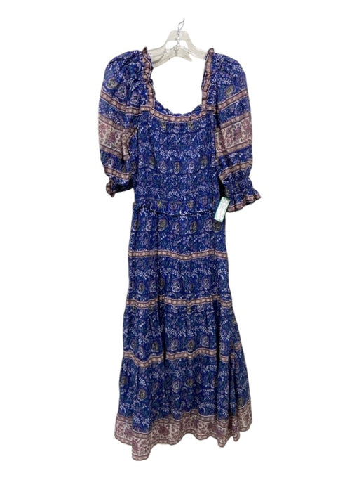 Sea New York Size M Blue & Multi Cotton Smocked Bodice Half Sleeve Midi Dress Blue & Multi / M