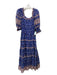 Sea New York Size M Blue & Multi Cotton Smocked Bodice Half Sleeve Midi Dress Blue & Multi / M